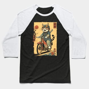 Japanese Samurai Cat on Motorcycle Kawaii Ninja Cat Baseball T-Shirt